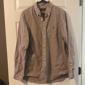 Ralph Lauren Men's Brown Checkered Button Down Shirt